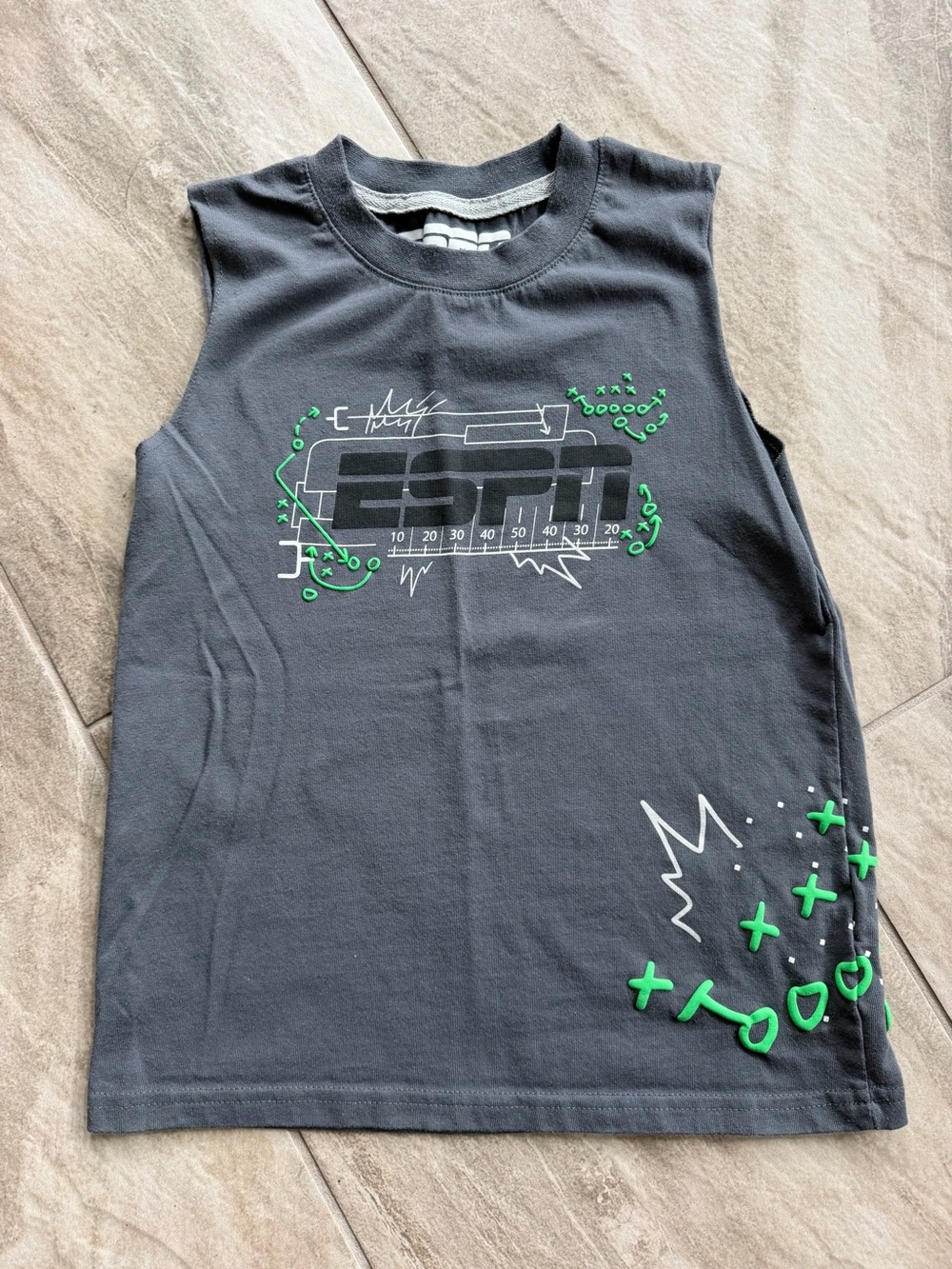 Kids Gray Graphic Muscle Tee with Green Accents